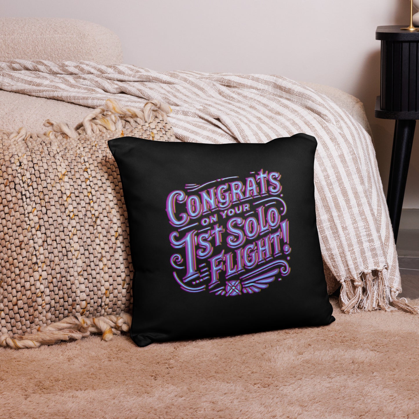 Congrats on your 1st Solo Flight! basic pillow (black/purple)