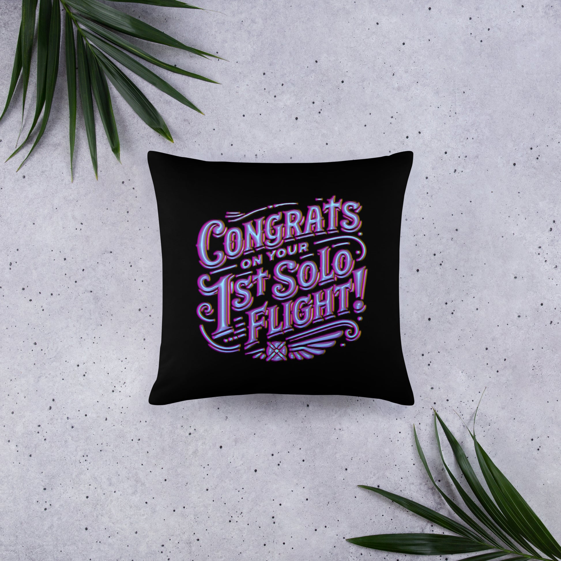 Congrats on your 1st Solo Flight! basic pillow (black/purple)