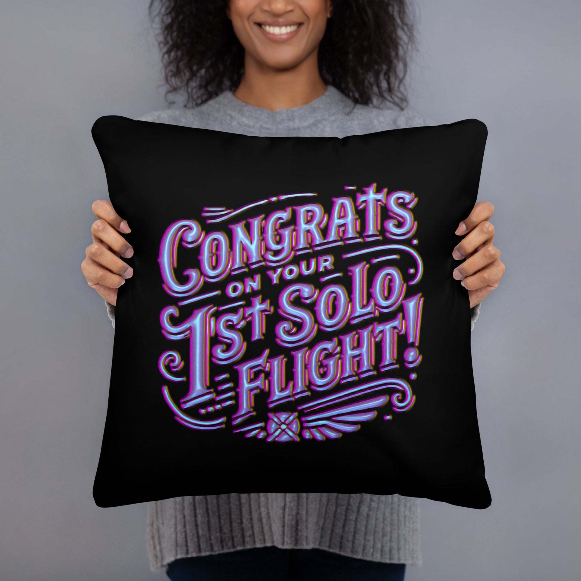 Congrats on your 1st Solo Flight! basic pillow (black/purple)