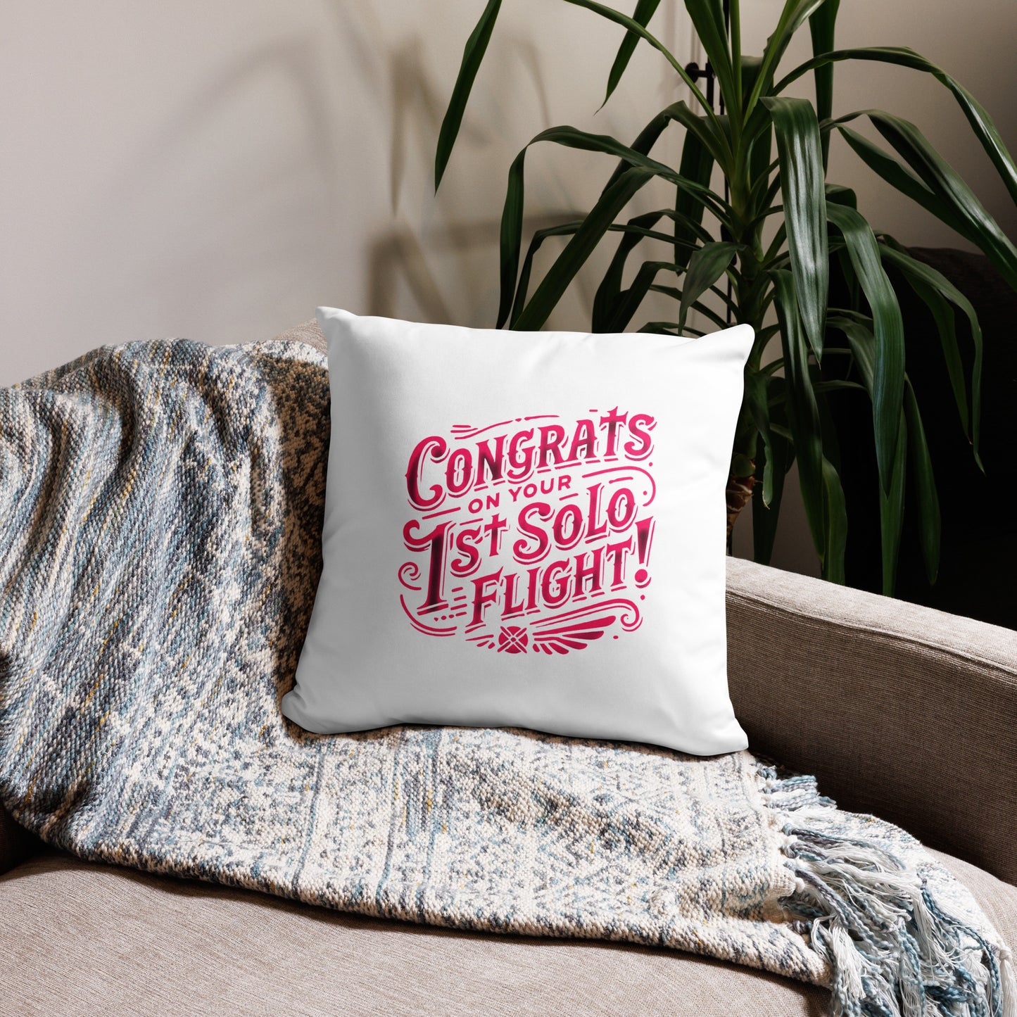 Congrats on your 1st Solo Flight! basic pillow (white/pink)