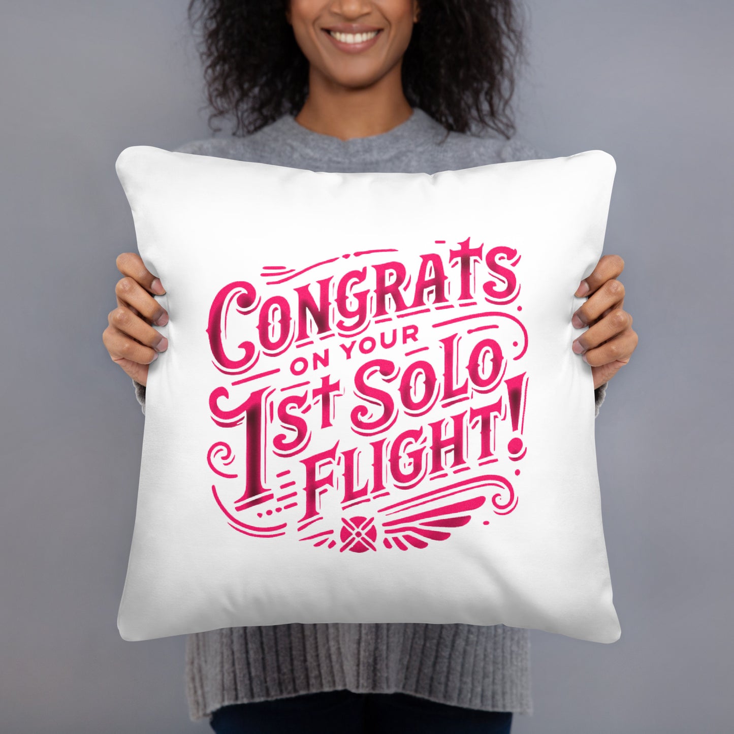 Congrats on your 1st Solo Flight! basic pillow (white/pink)