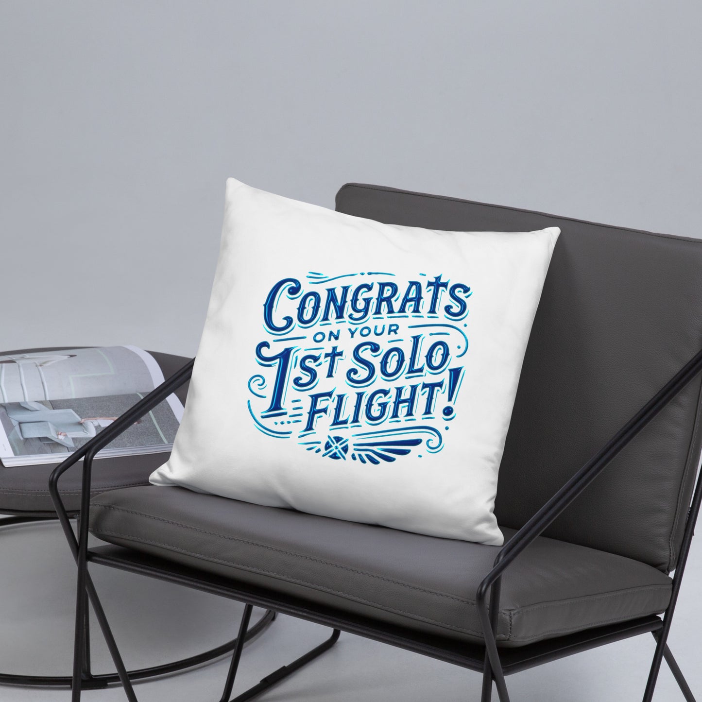 Congrats on your 1st Solo Flight! basic pillow (white/blue)