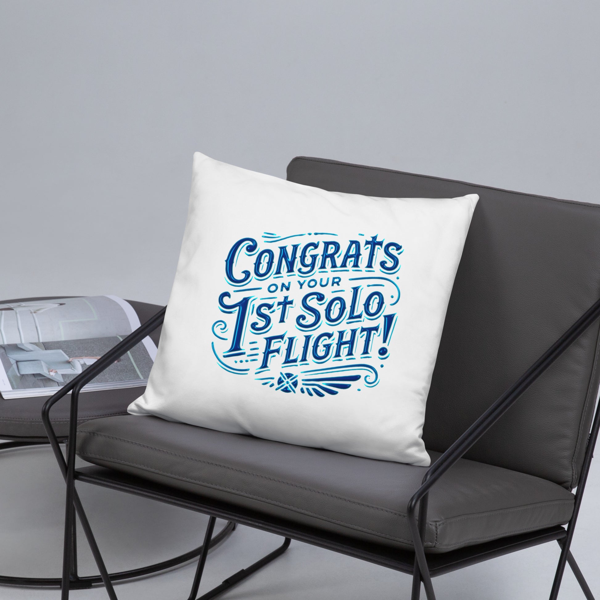 Congrats on your 1st Solo Flight! basic pillow (white/blue)