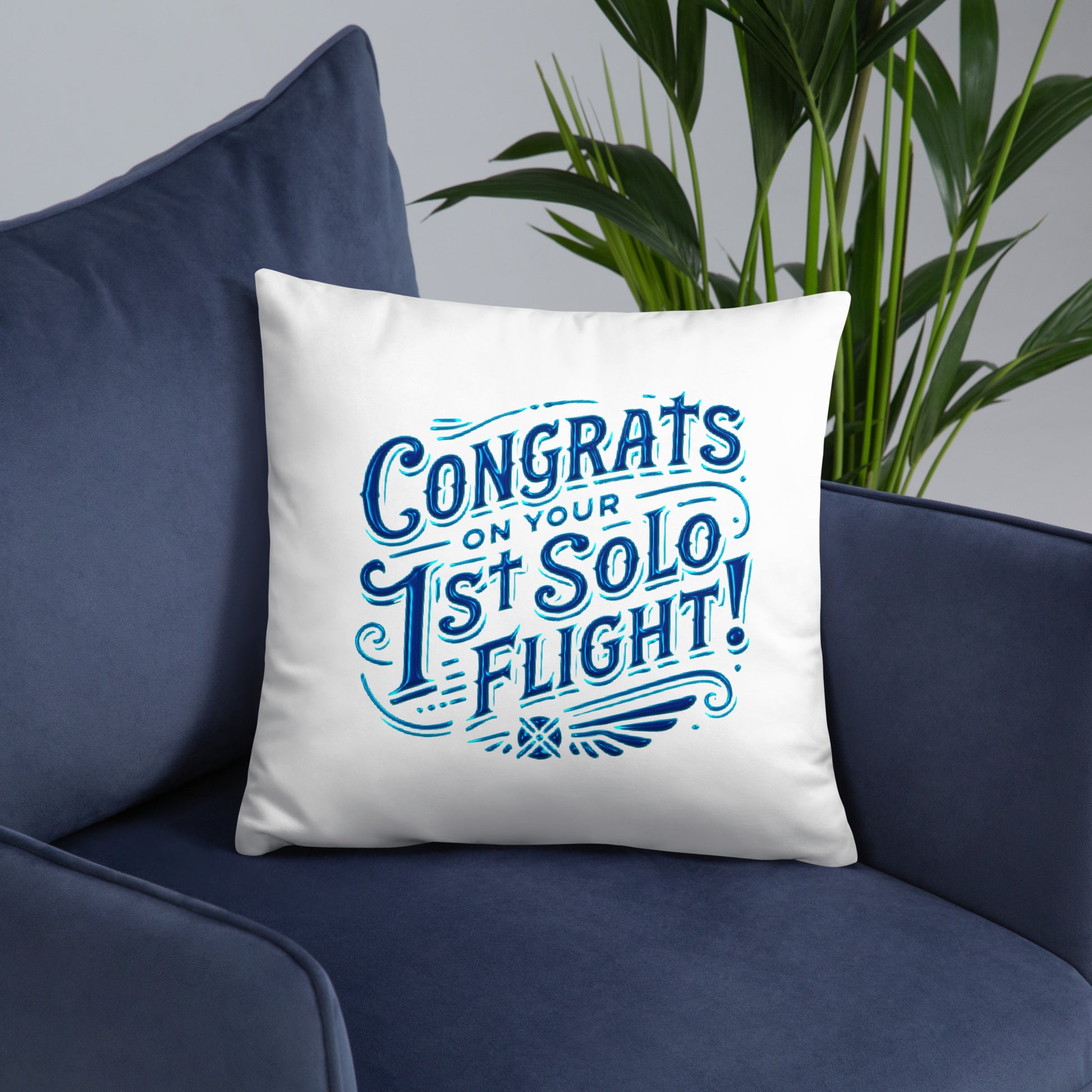 Congrats on your 1st Solo Flight! basic pillow (white/blue)