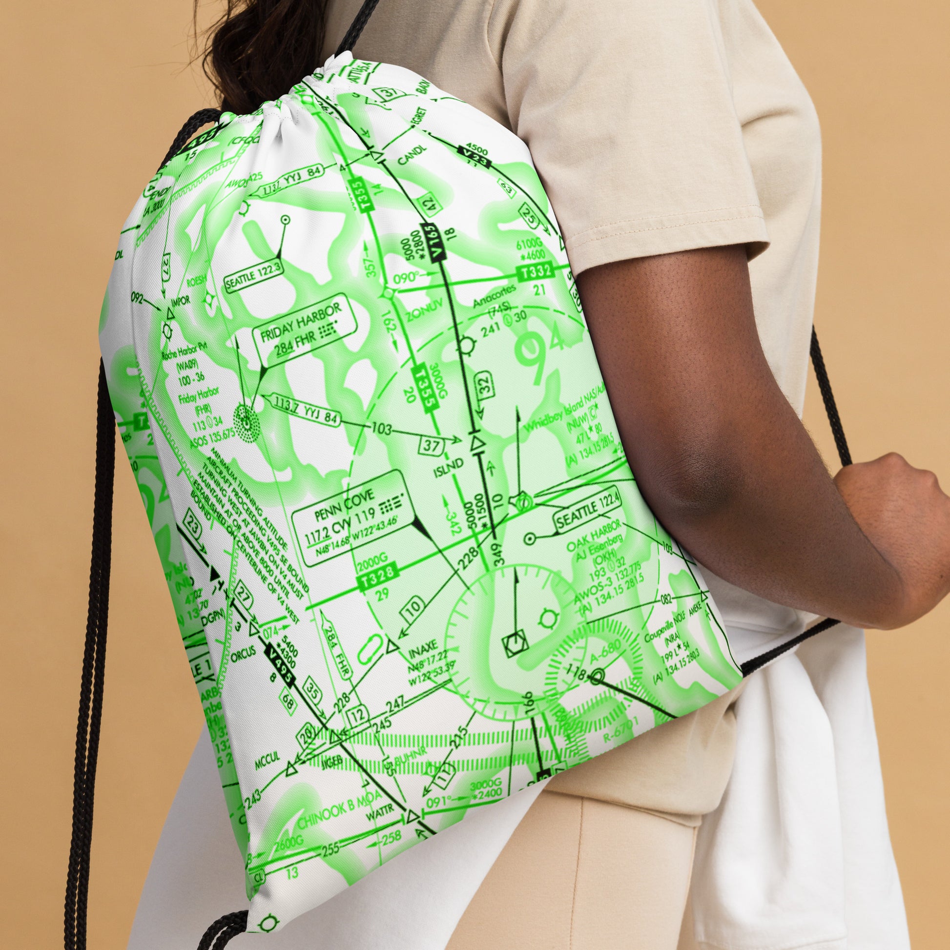 Enroute Low Altitude Chart drawstring bag (ELUS1/green&white)