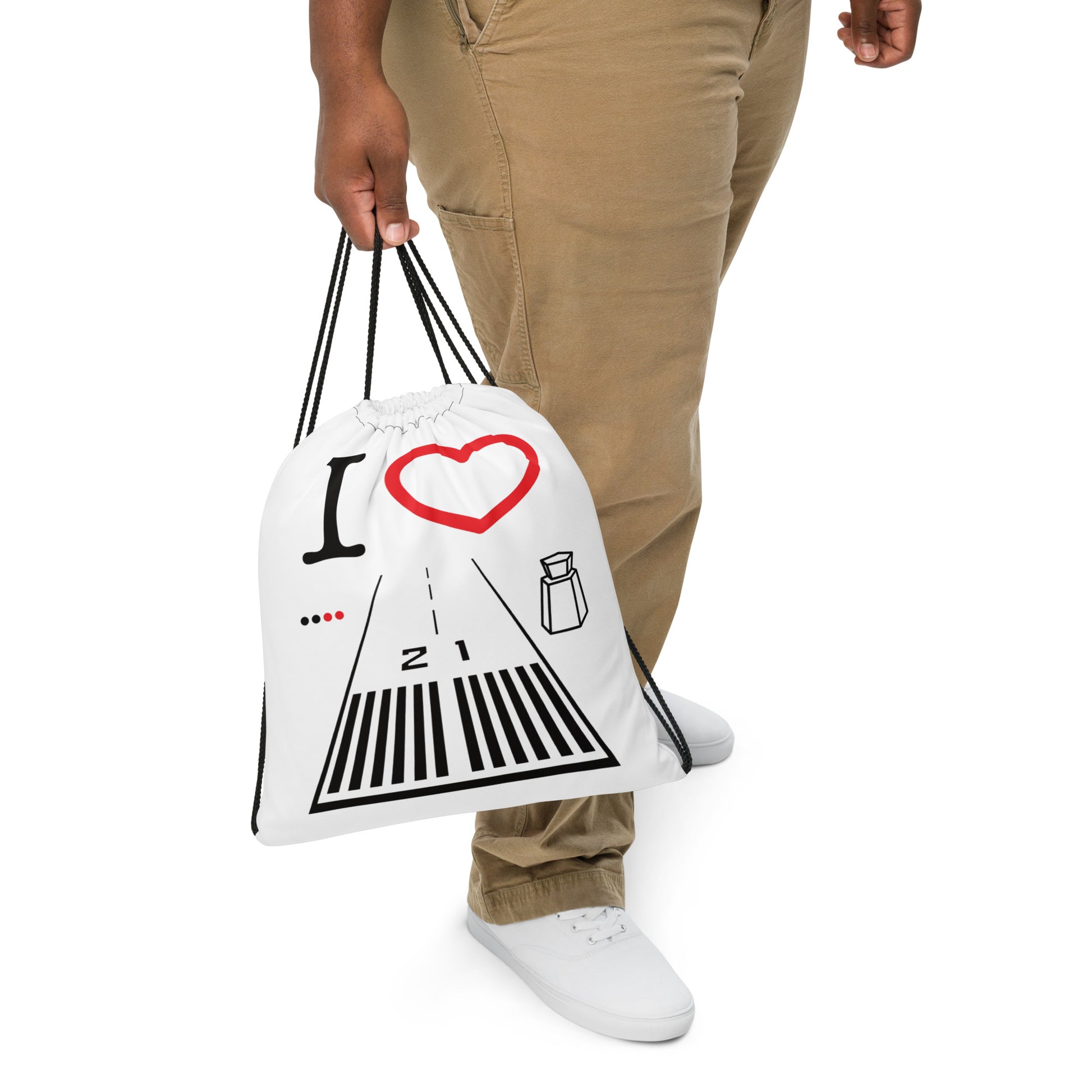 Santa Monica Airport Runway 21 / 3 drawstring bag (white)