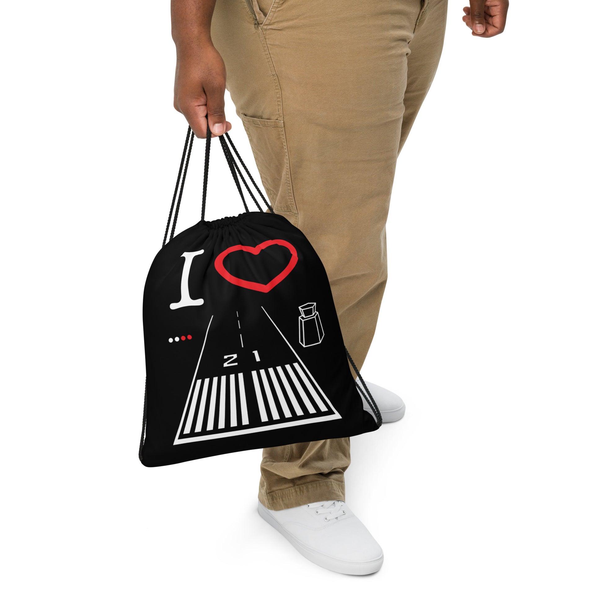 Santa Monica Airport Runway 21 / 3 drawstring bag (black)