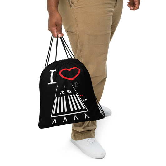 Hawthorne Airport Runway 25 / Runway 7 drawstring bag (black)