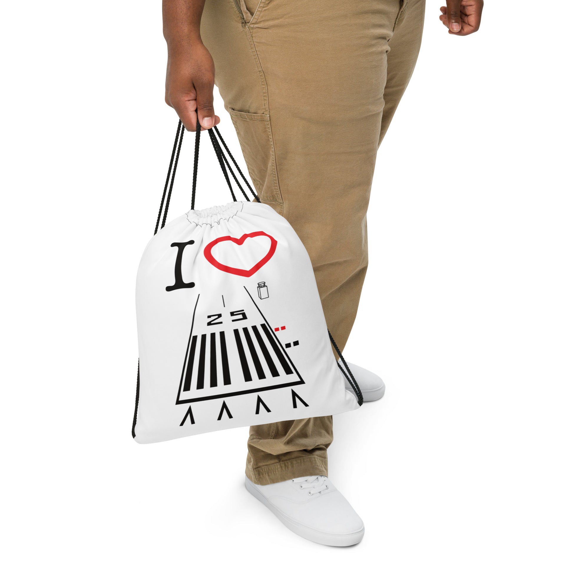 Hawthorne Airport Runway 25 / Runway 7 drawstring bag (white)