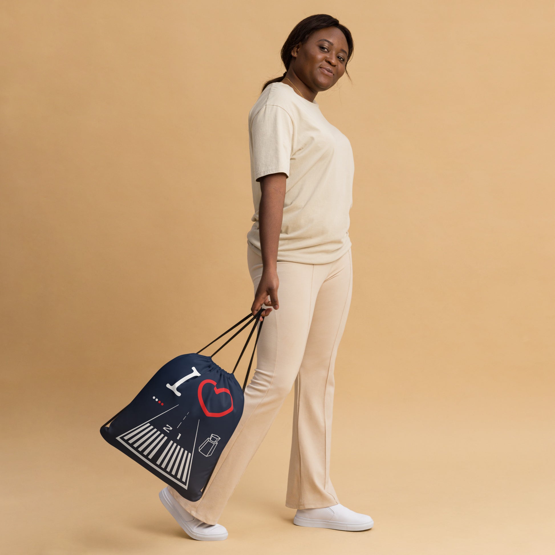 Santa Monica Airport Runway 21 / 3 drawstring bag (navy)