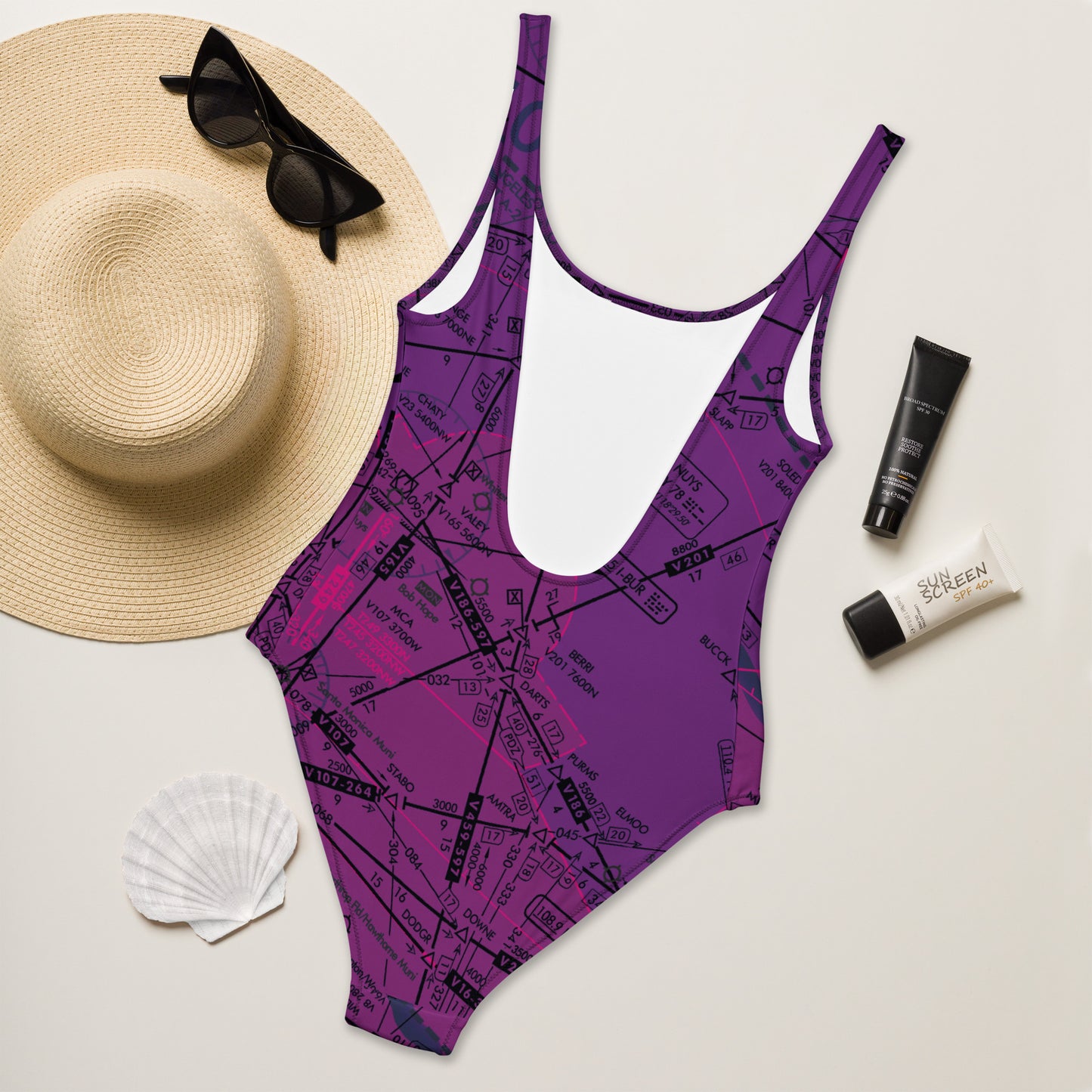 Enroute Low Altitude Chart one-piece swimsuit (ELUS3/purple)