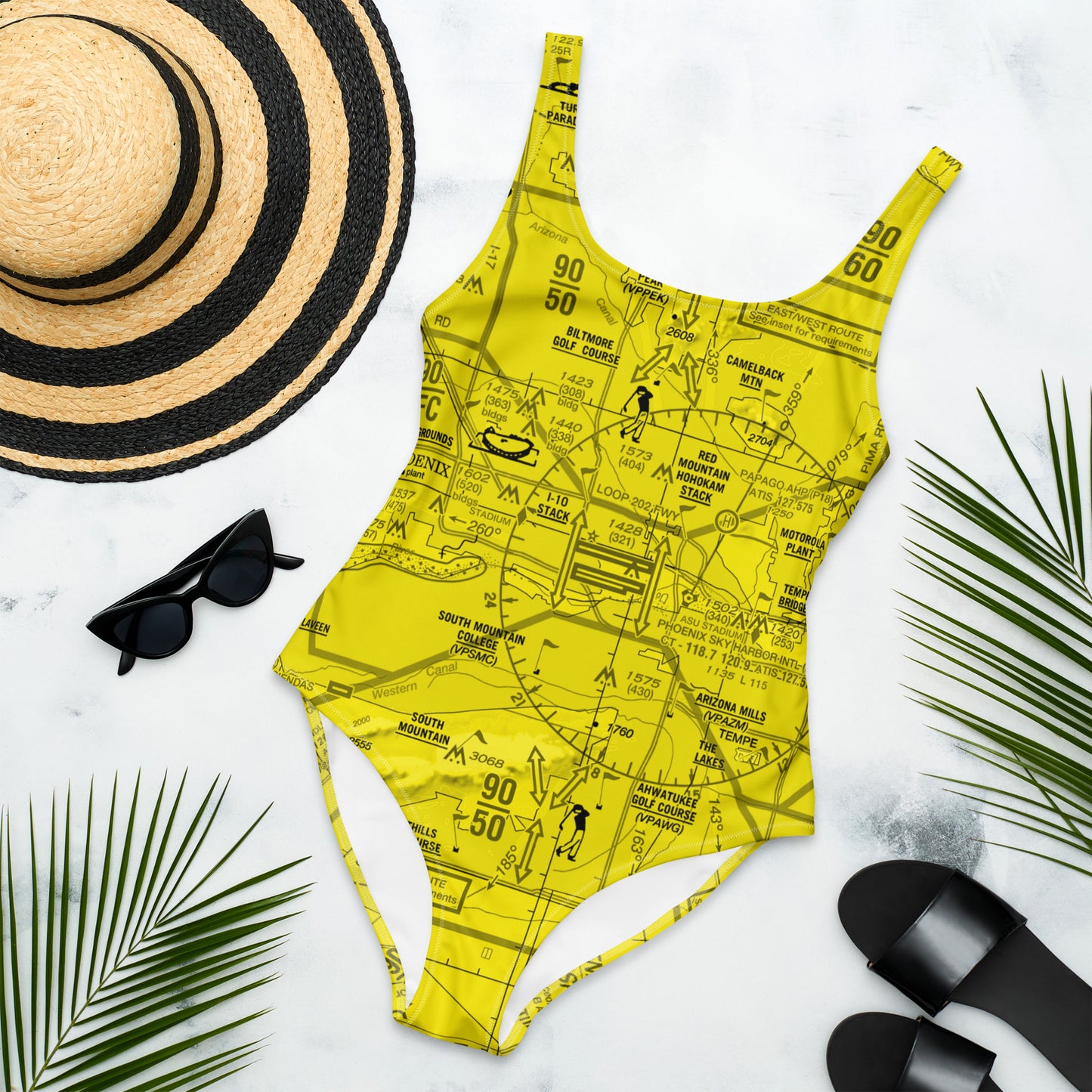 Phoenix TAC Chart one-piece swimsuit (yellow)