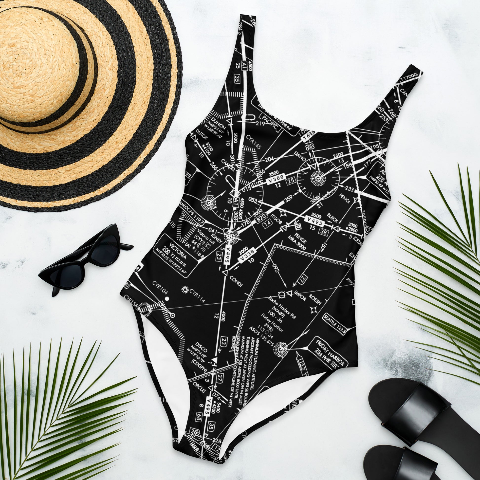 Enroute Low Altitude Chart one-piece swimsuit (ELUS1/black)