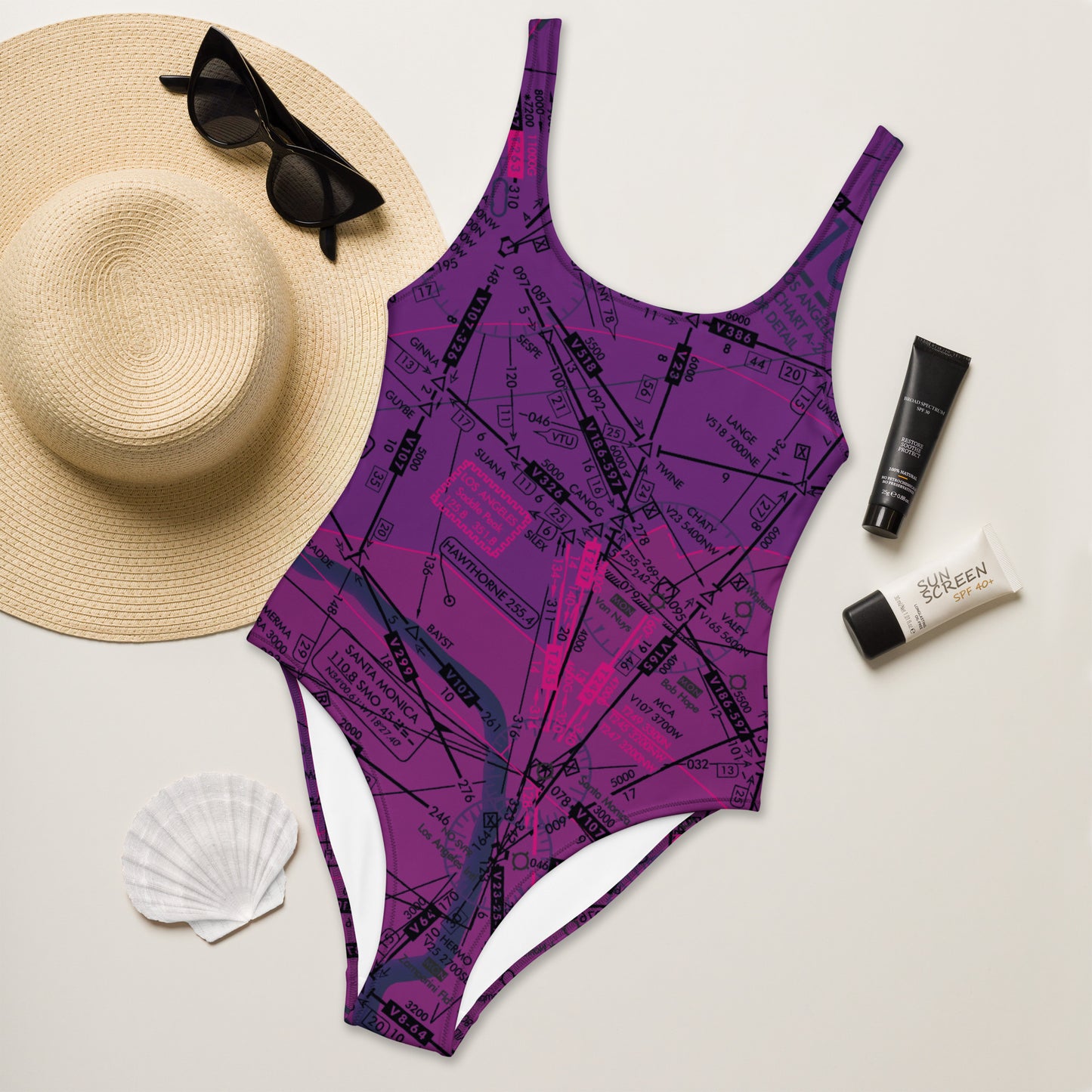 Enroute Low Altitude Chart one-piece swimsuit (ELUS3/purple)