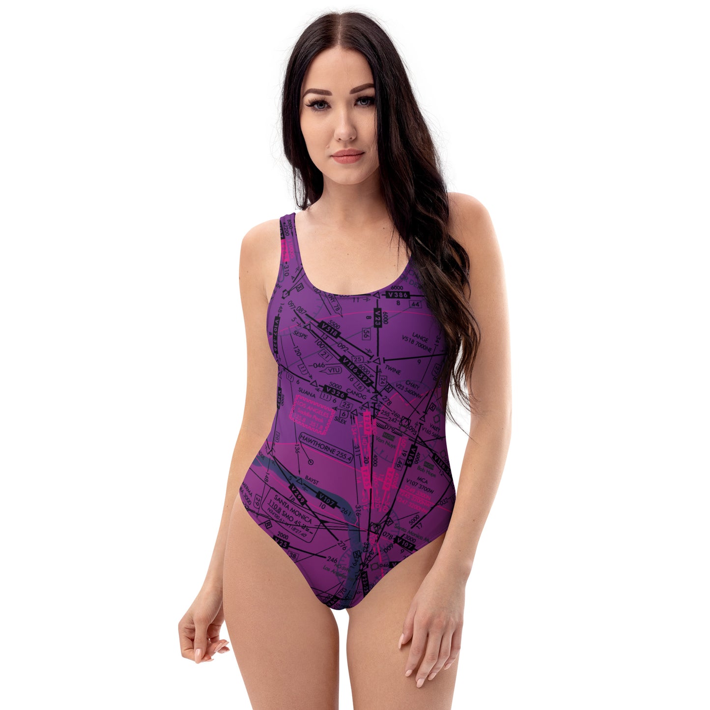 Enroute Low Altitude Chart one-piece swimsuit (ELUS3/purple)
