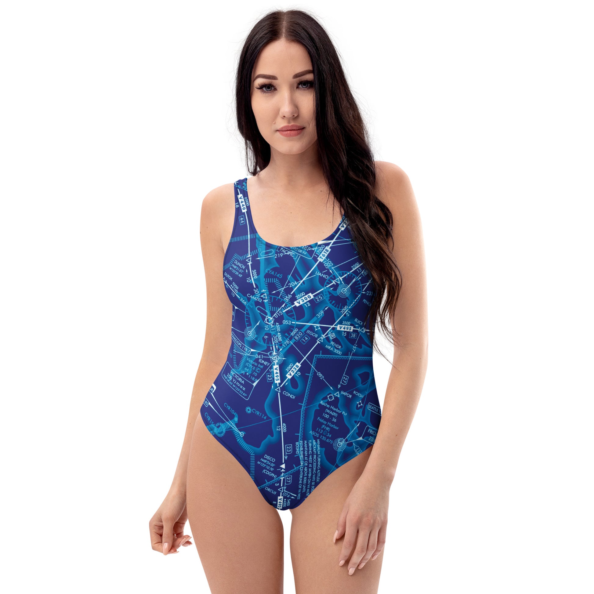 Enroute Low Altitude Chart one-piece swimsuit (ELUS1/blue)