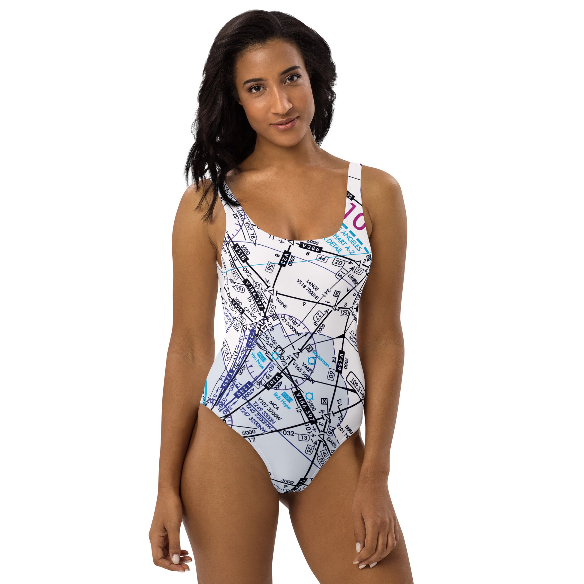 Enroute Low Altitude Chart one-piece swimsuit (ELUS3/white)