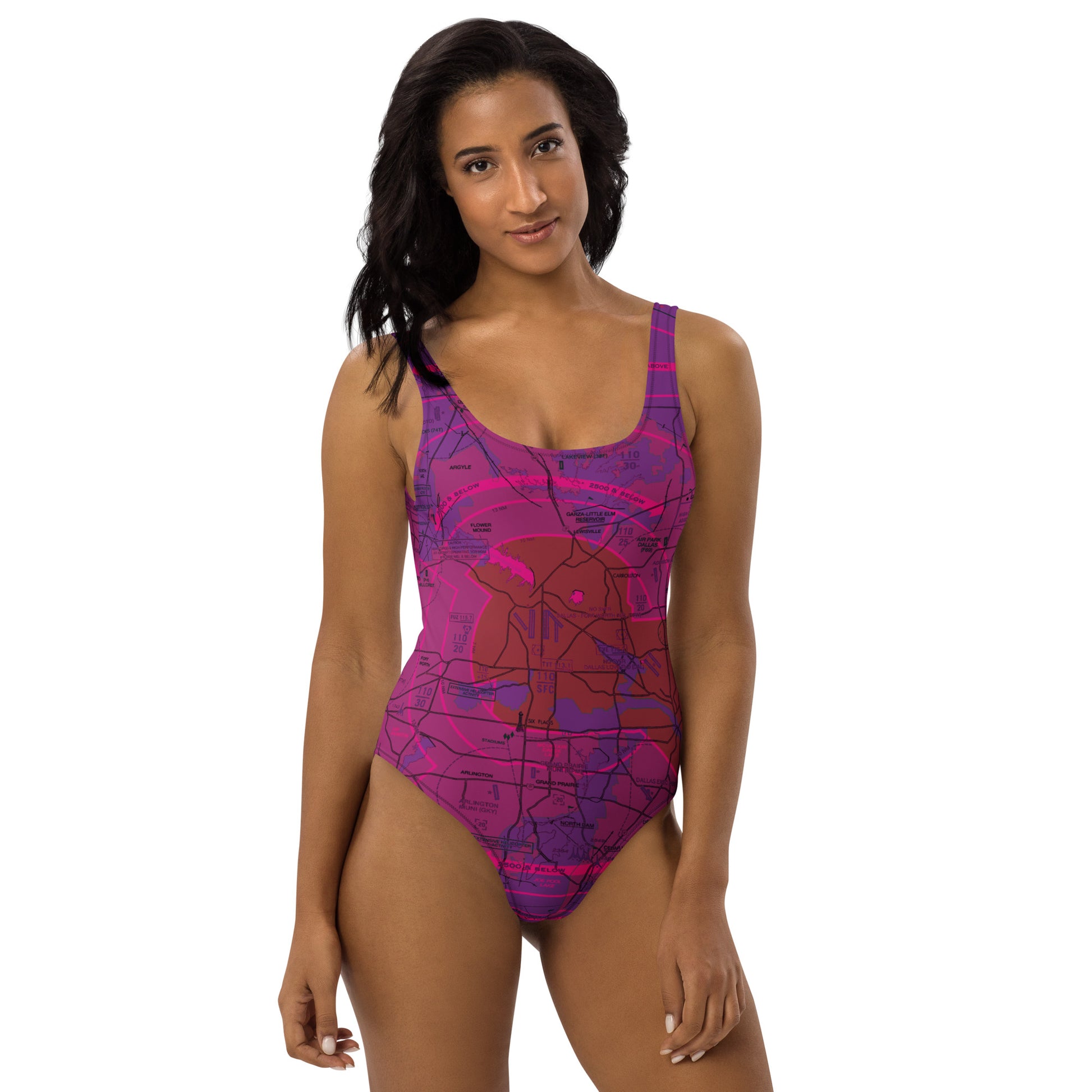 Dallas - Ft. Worth Flyway Chart one-piece swimsuit (purple)