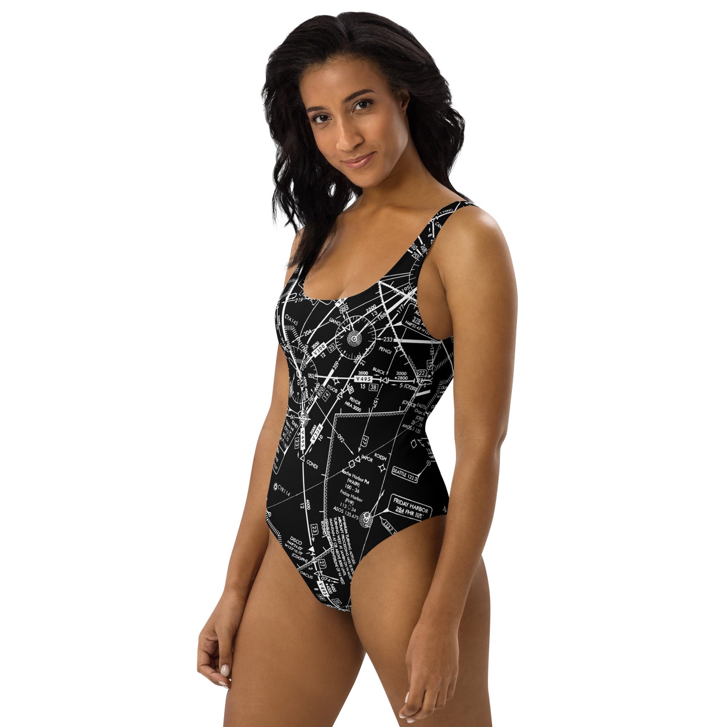 Enroute Low Altitude Chart one-piece swimsuit (ELUS1/black)