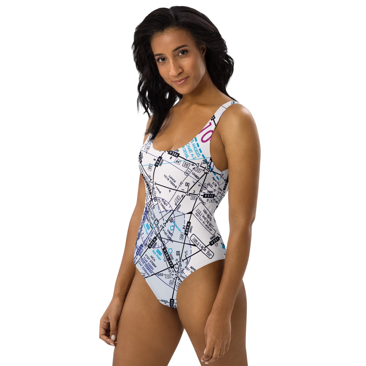 Enroute Low Altitude Chart one-piece swimsuit (ELUS3/white)
