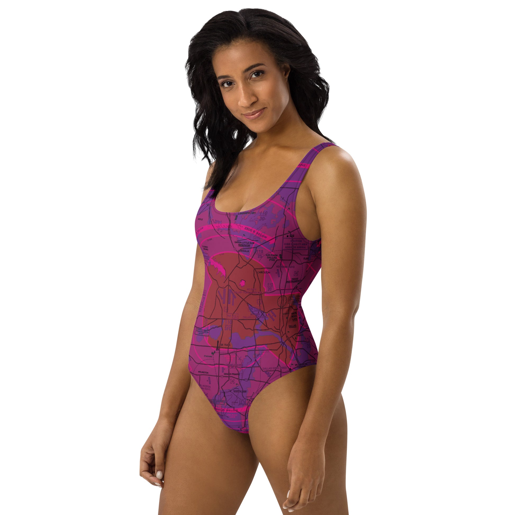 Dallas - Ft. Worth Flyway Chart one-piece swimsuit (purple)