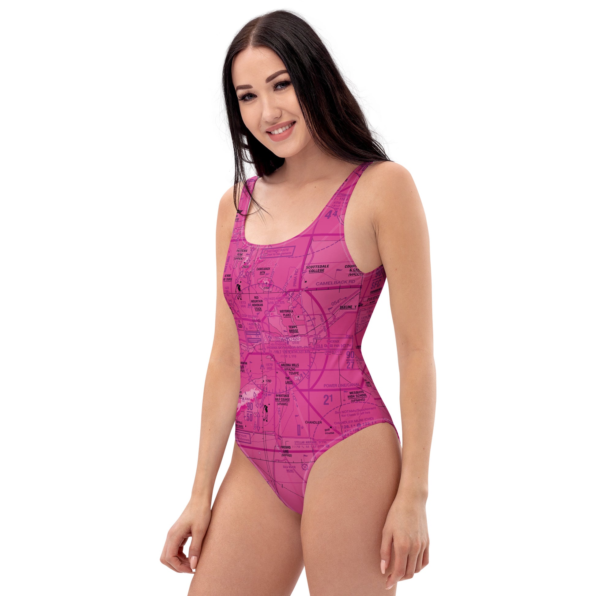 Phoenix TAC Chart one-piece swimsuit (pink)