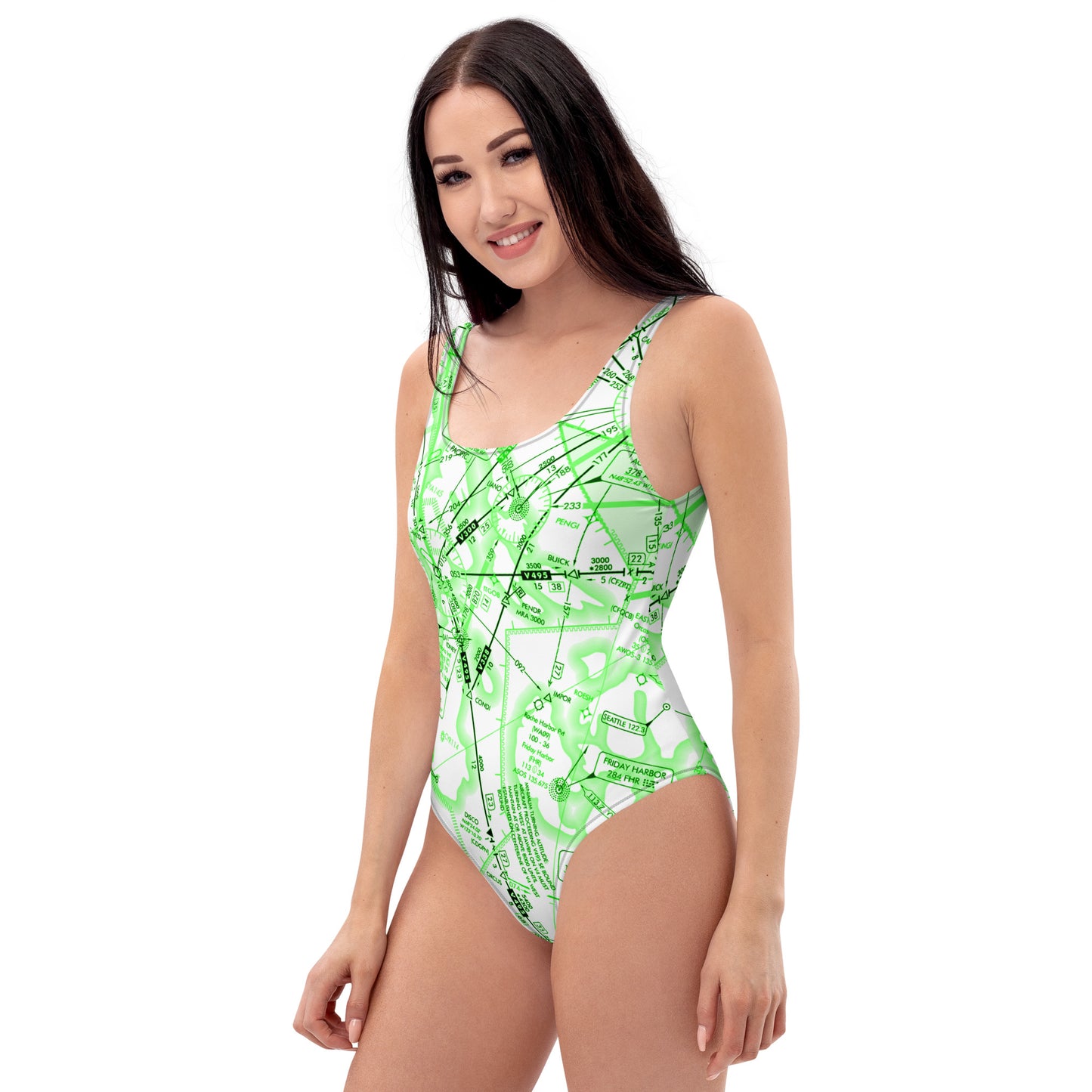 Enroute Low Altitude Chart one-piece swimsuit (ELUS1/green&white)