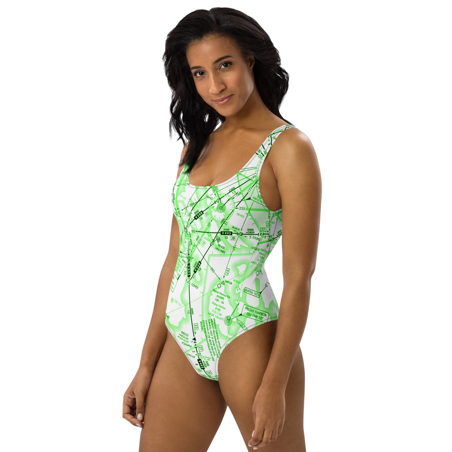 Enroute Low Altitude Chart one-piece swimsuit (ELUS1/green&white)