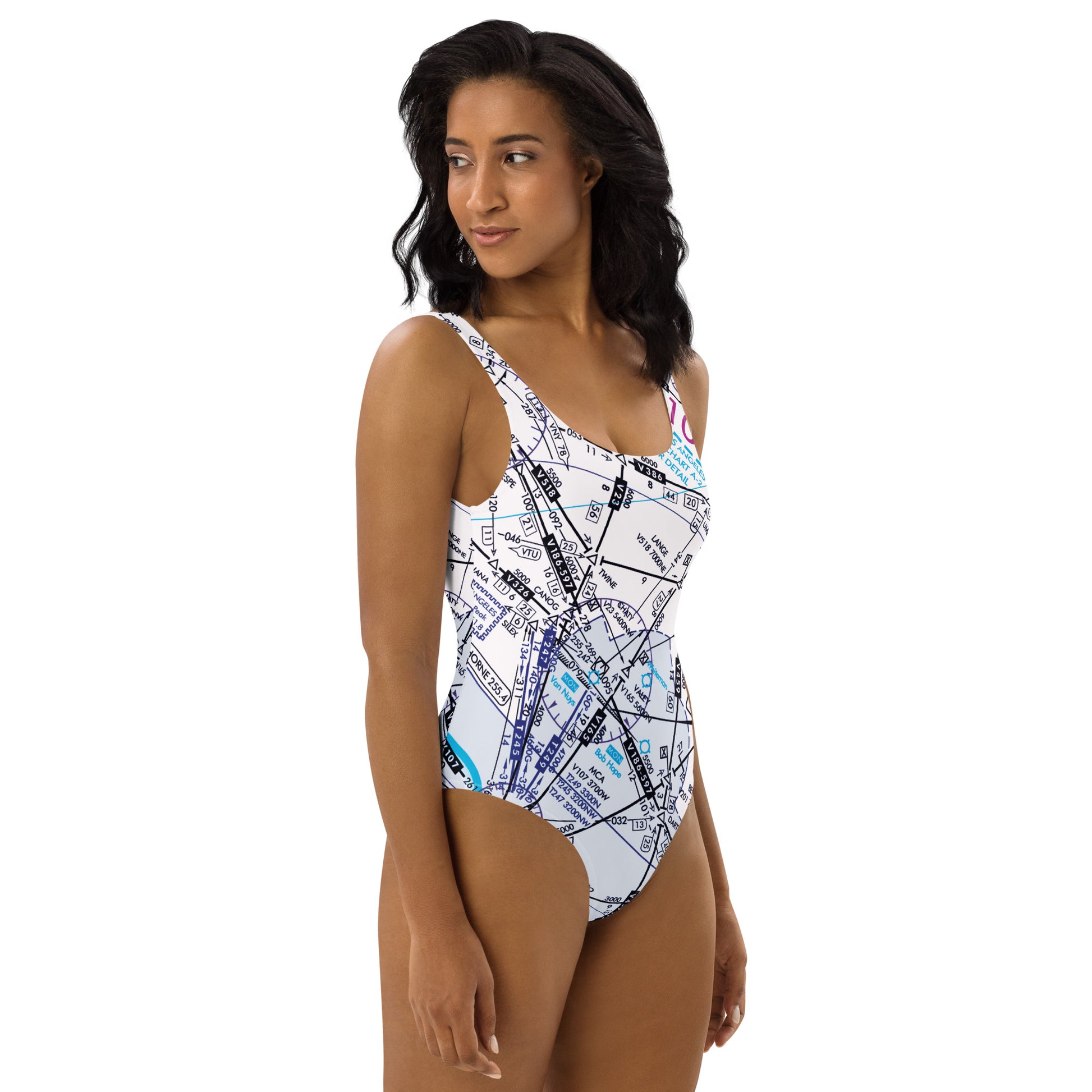 Enroute Low Altitude Chart one-piece swimsuit (ELUS3/white)