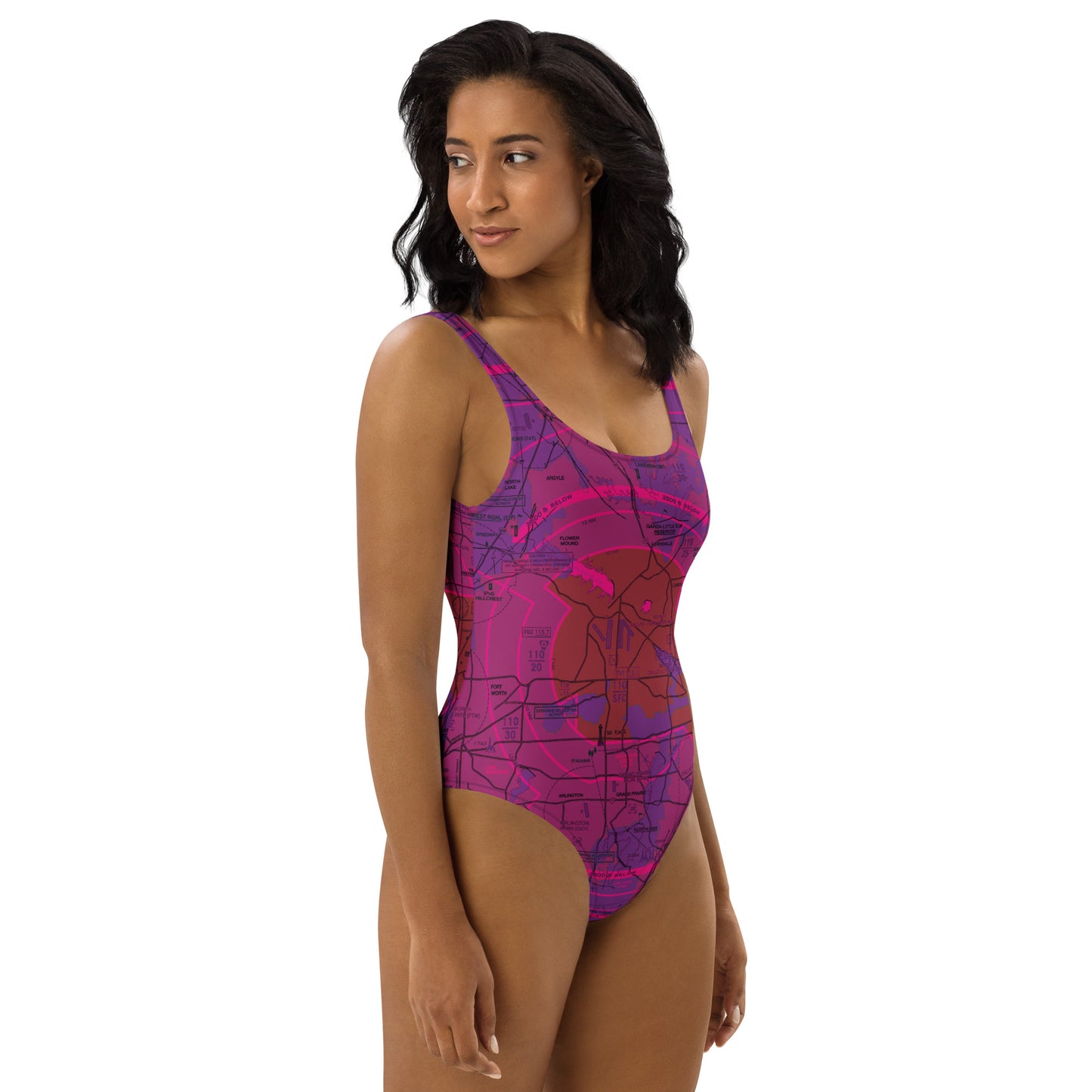 Dallas - Ft. Worth Flyway Chart one-piece swimsuit (purple)