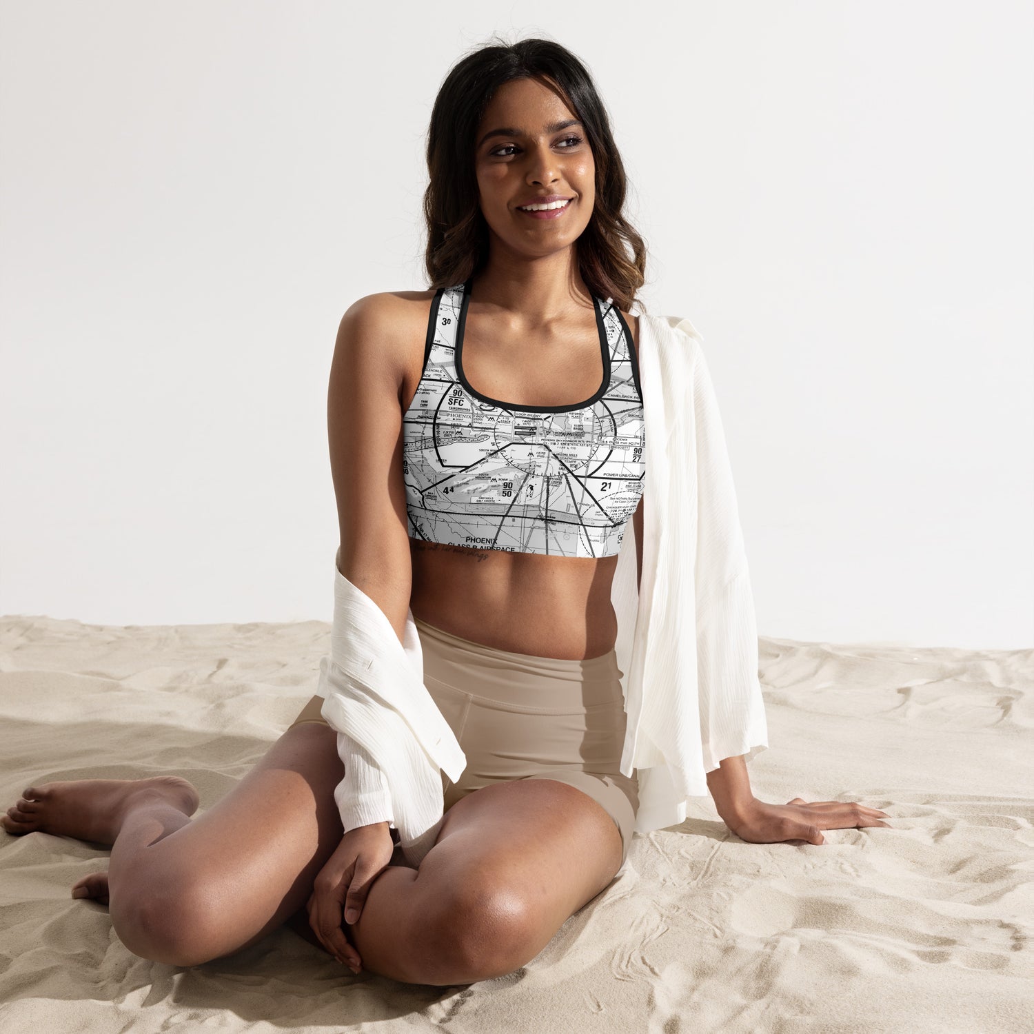 Aeronautical Chart padded sports bra (PHX/b&w)