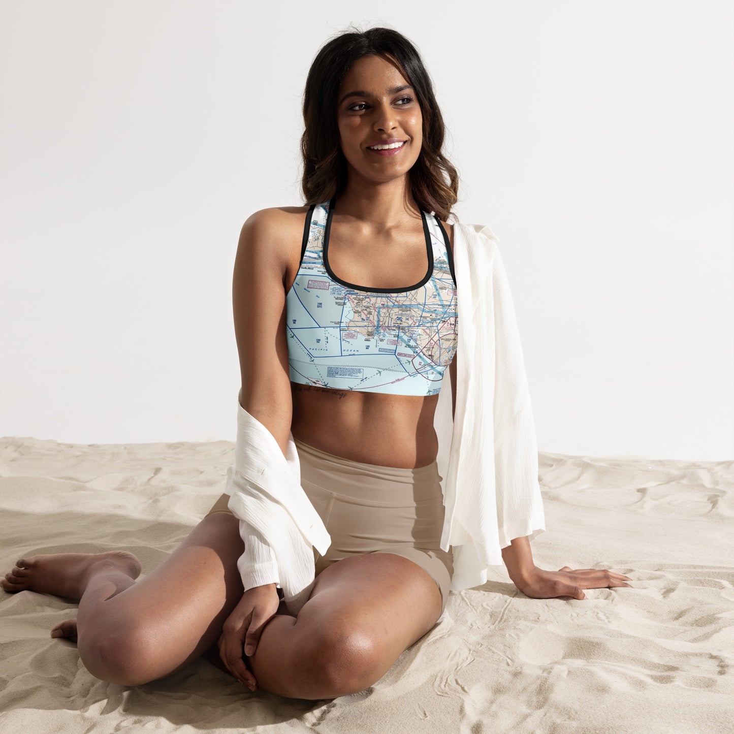 Aeronautical Chart padded sports bra (LAX Flyway Chart)