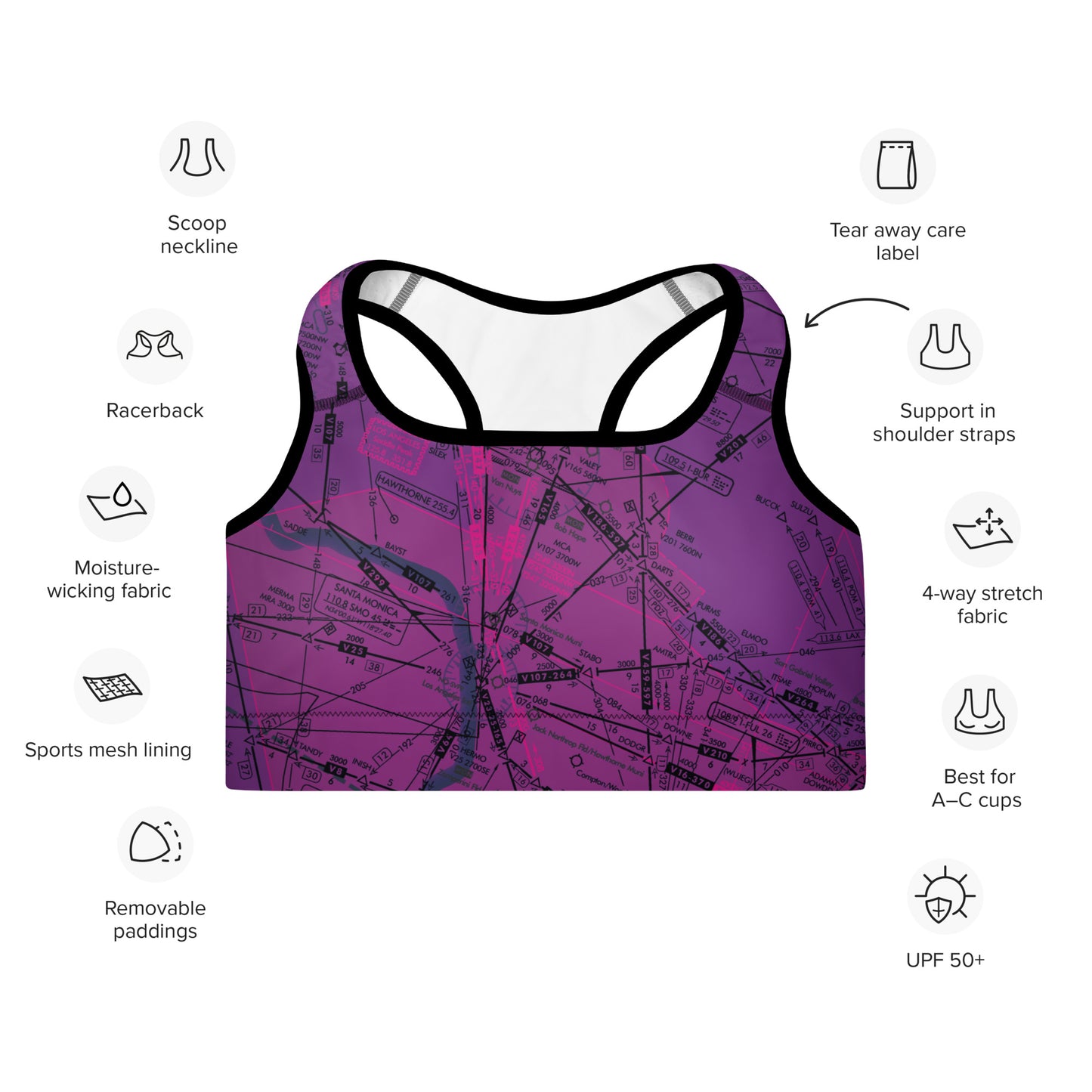 Aeronautical Chart padded sports bra (ELUS3/purple)