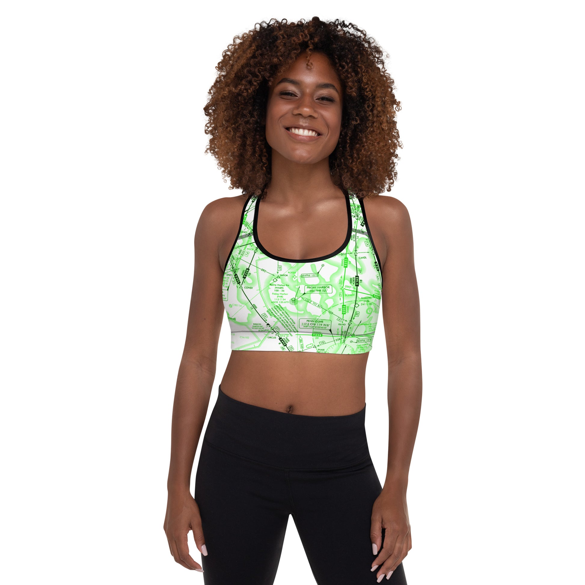 Aeronautical Chart padded sports bra (ELUS1/green&white)