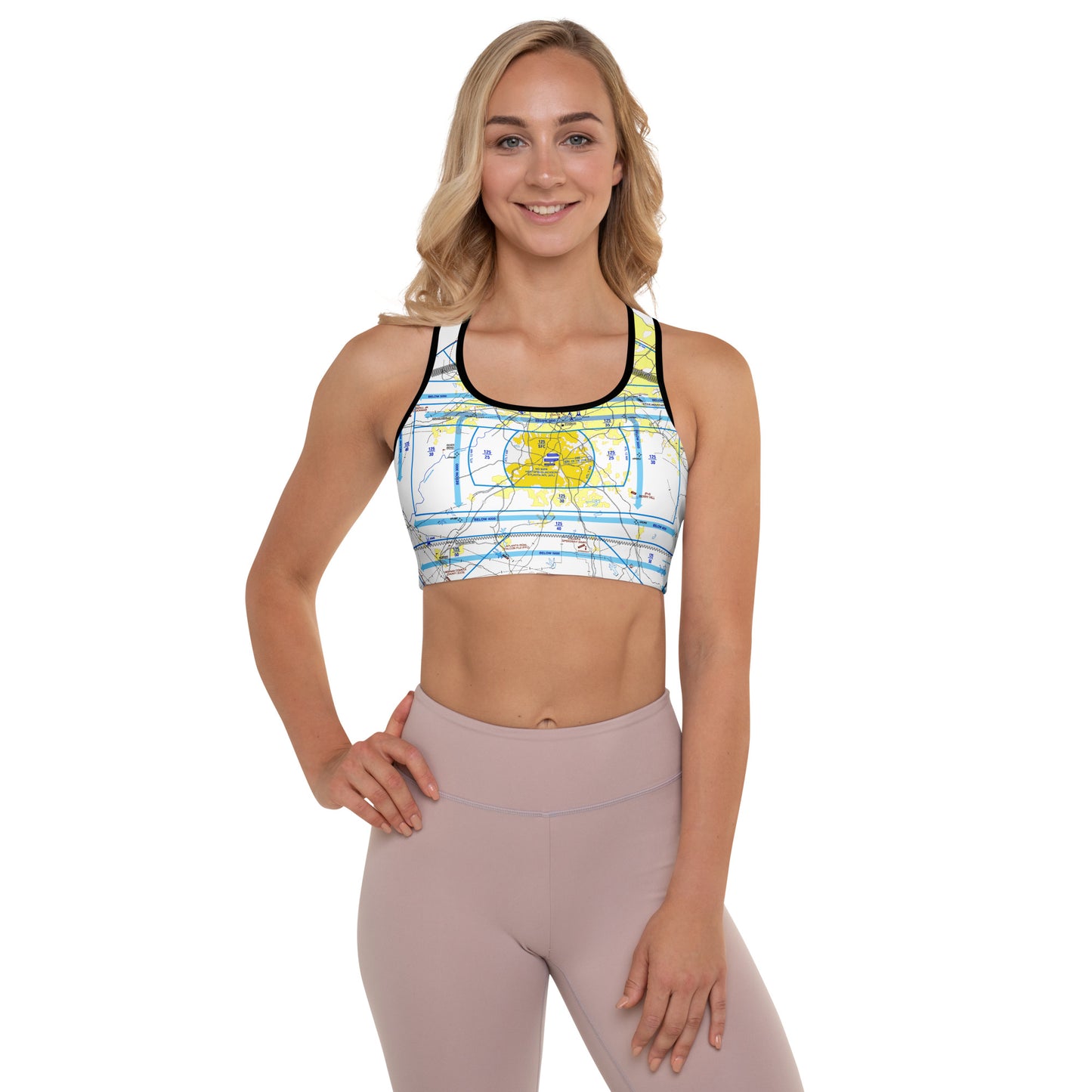 Aeronautical Chart Padded Sports Bra (ATL Flyway Chart)