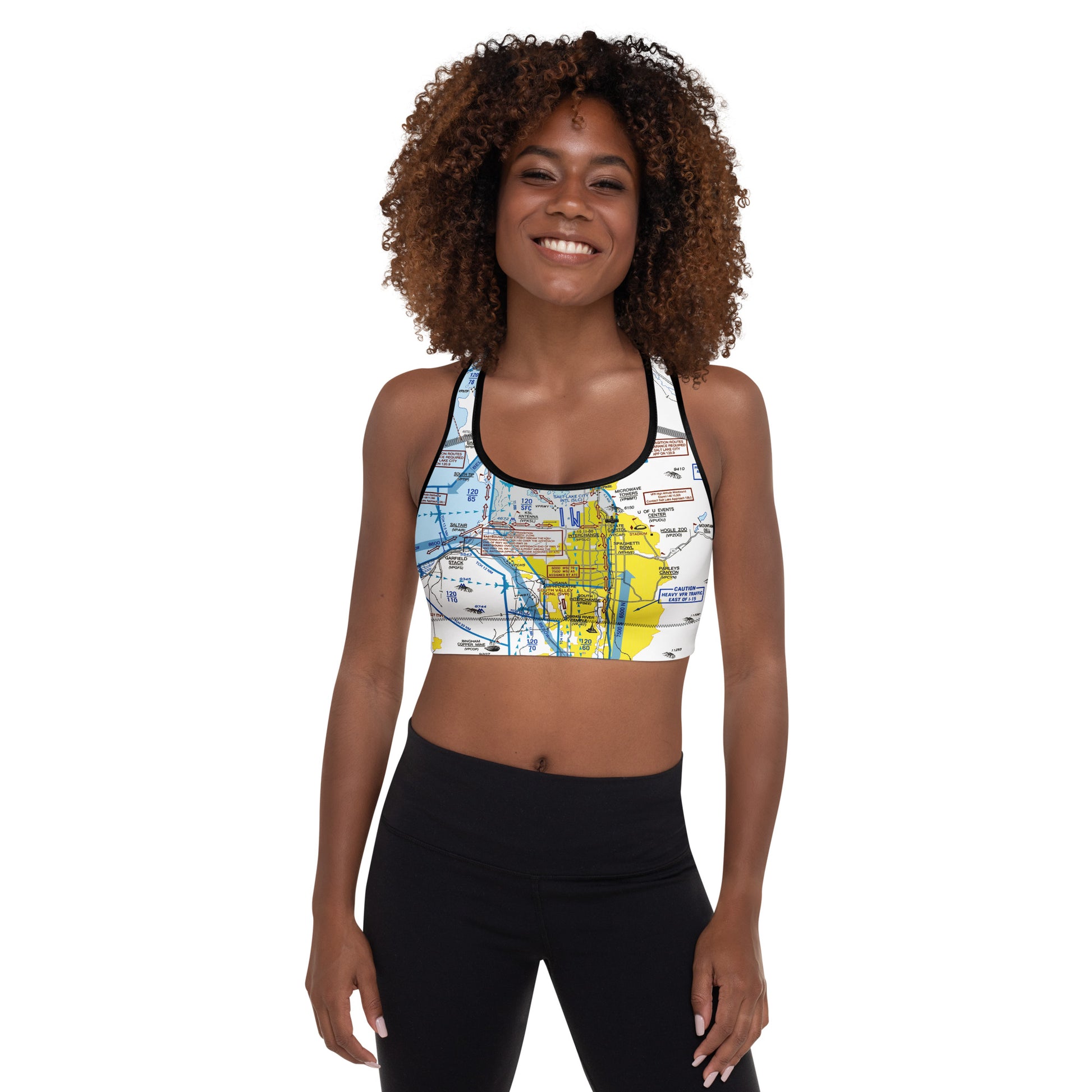 Aeronautical Chart padded sports bra (SLC Flyway Chart)