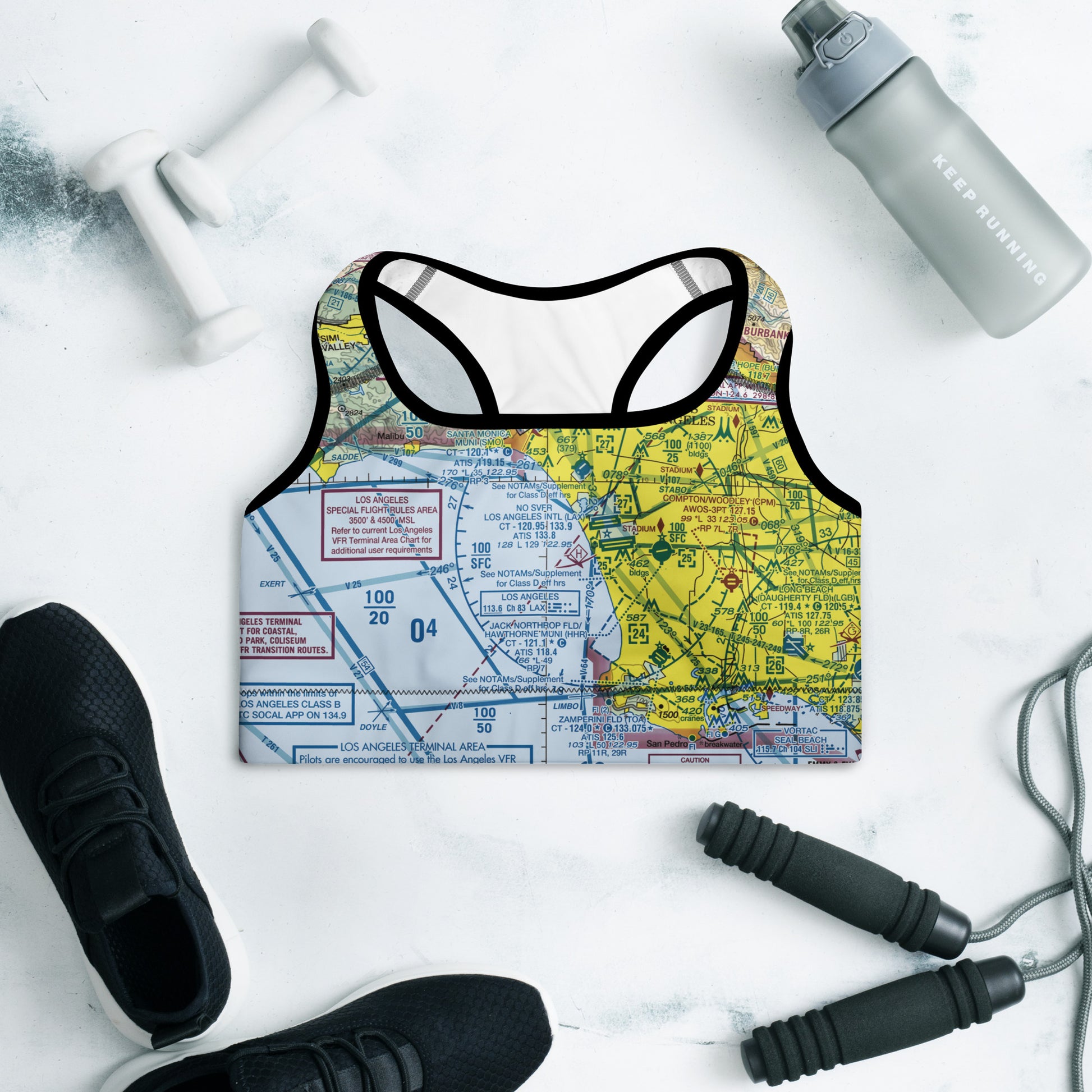 Aeronautical Chart padded sports bra (LAX TAC Chart)