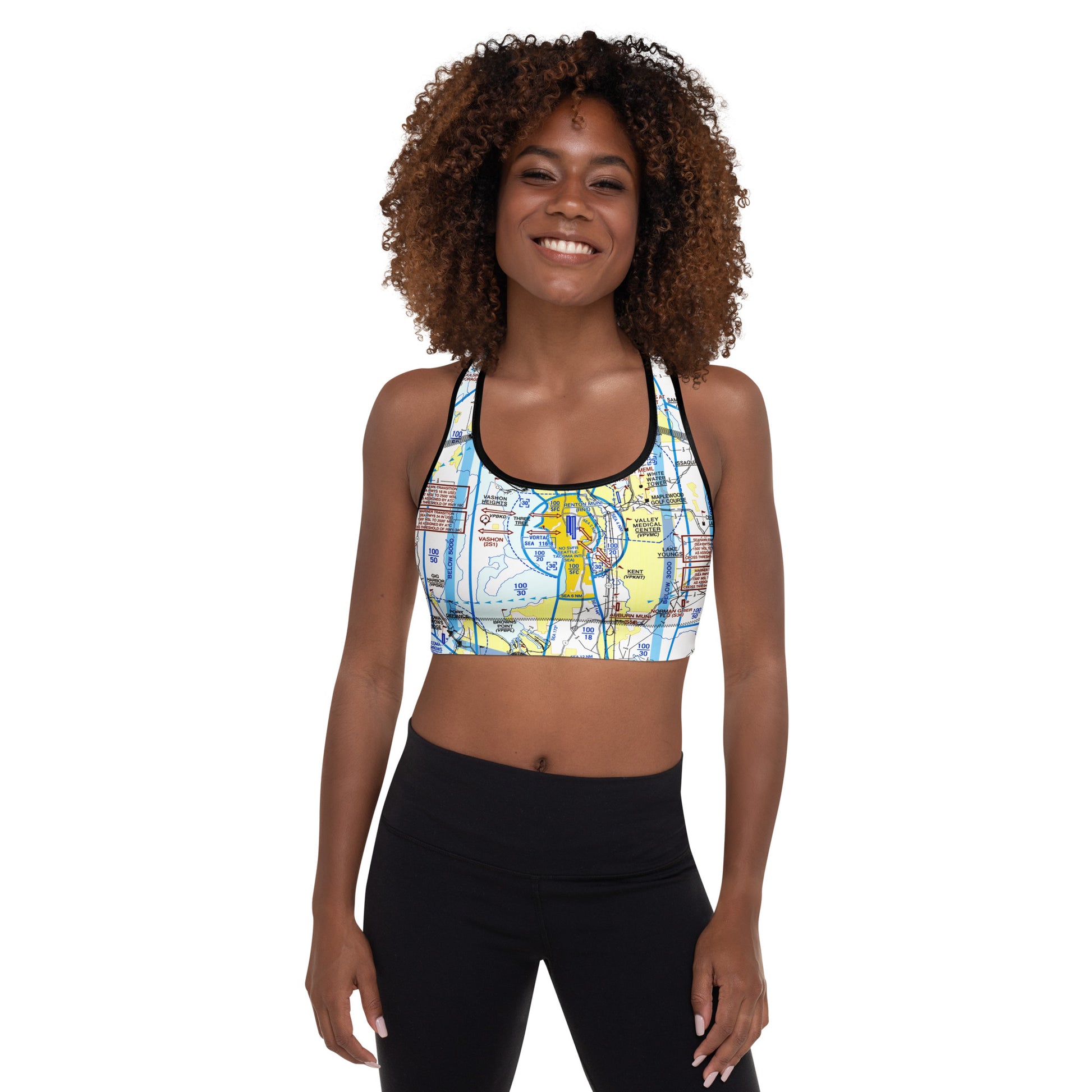 Aeronautical Chart padded sports bra (SEA Flyway Chart)