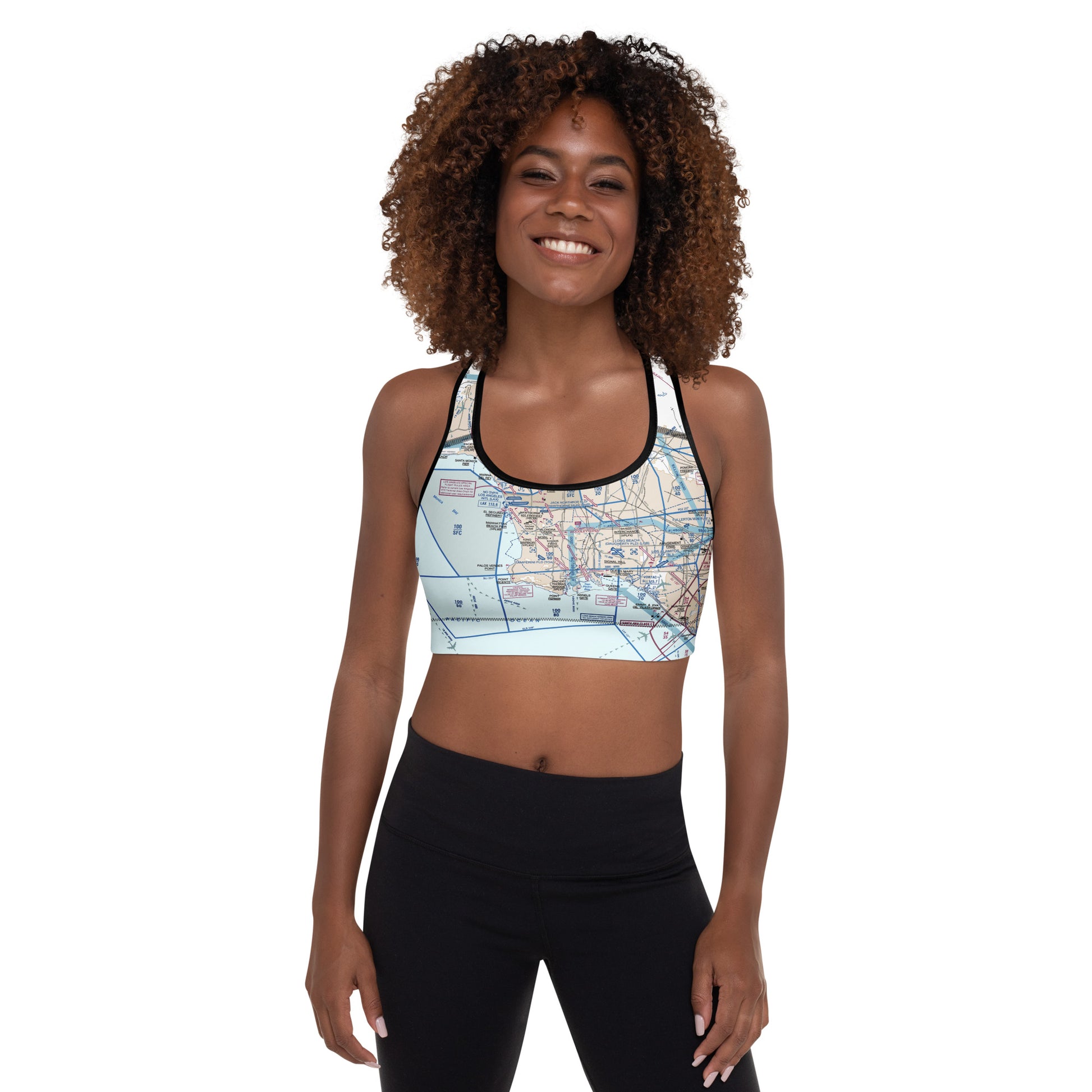 Aeronautical Chart padded sports bra (LAX Flyway Chart)