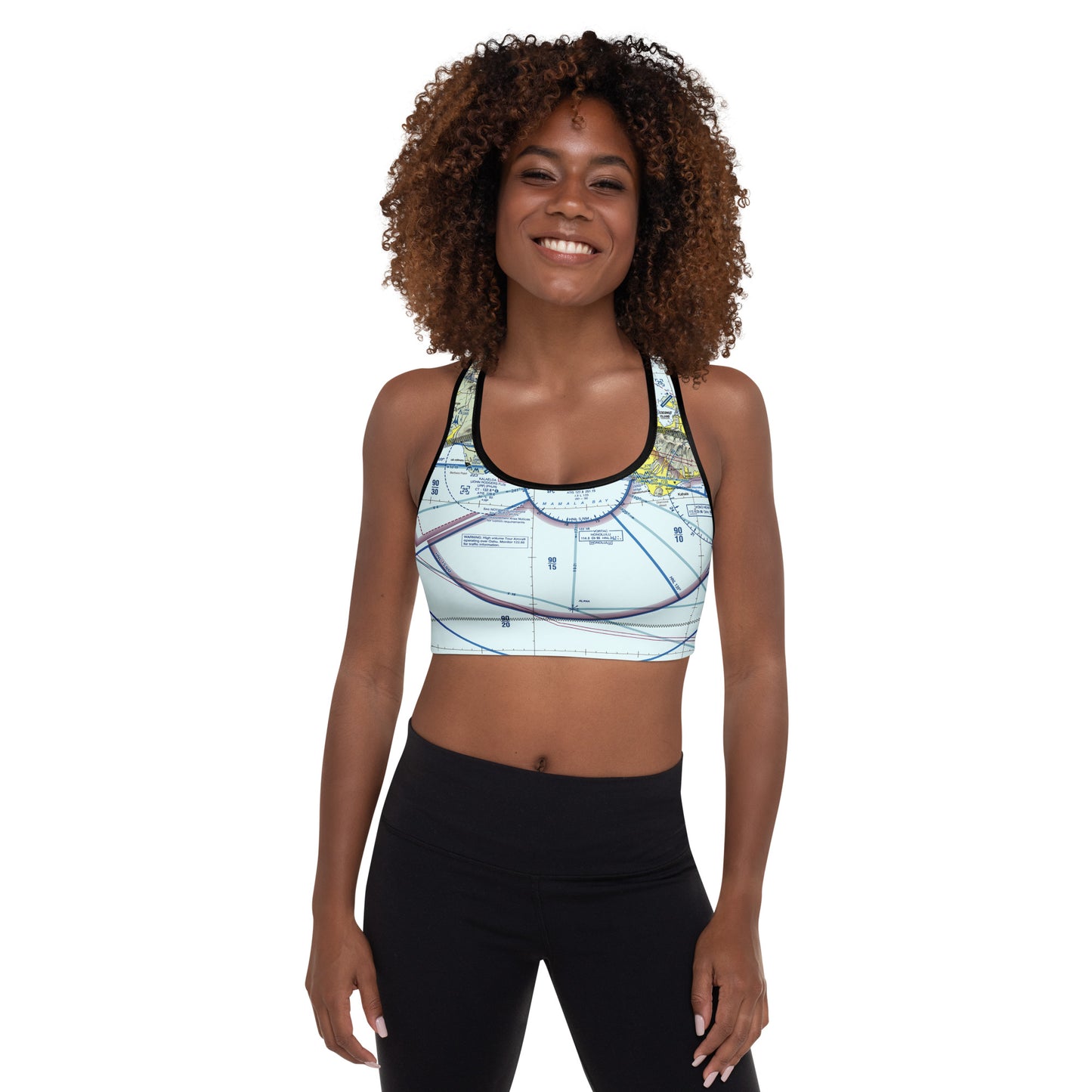 Aeronautical Chart padded sports bra (PHNL Sectional Chart)
