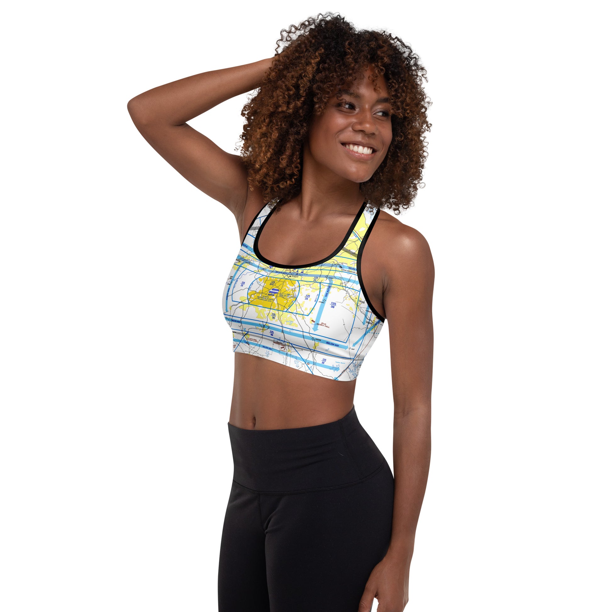 Aeronautical Chart Padded Sports Bra (ATL Flyway Chart)