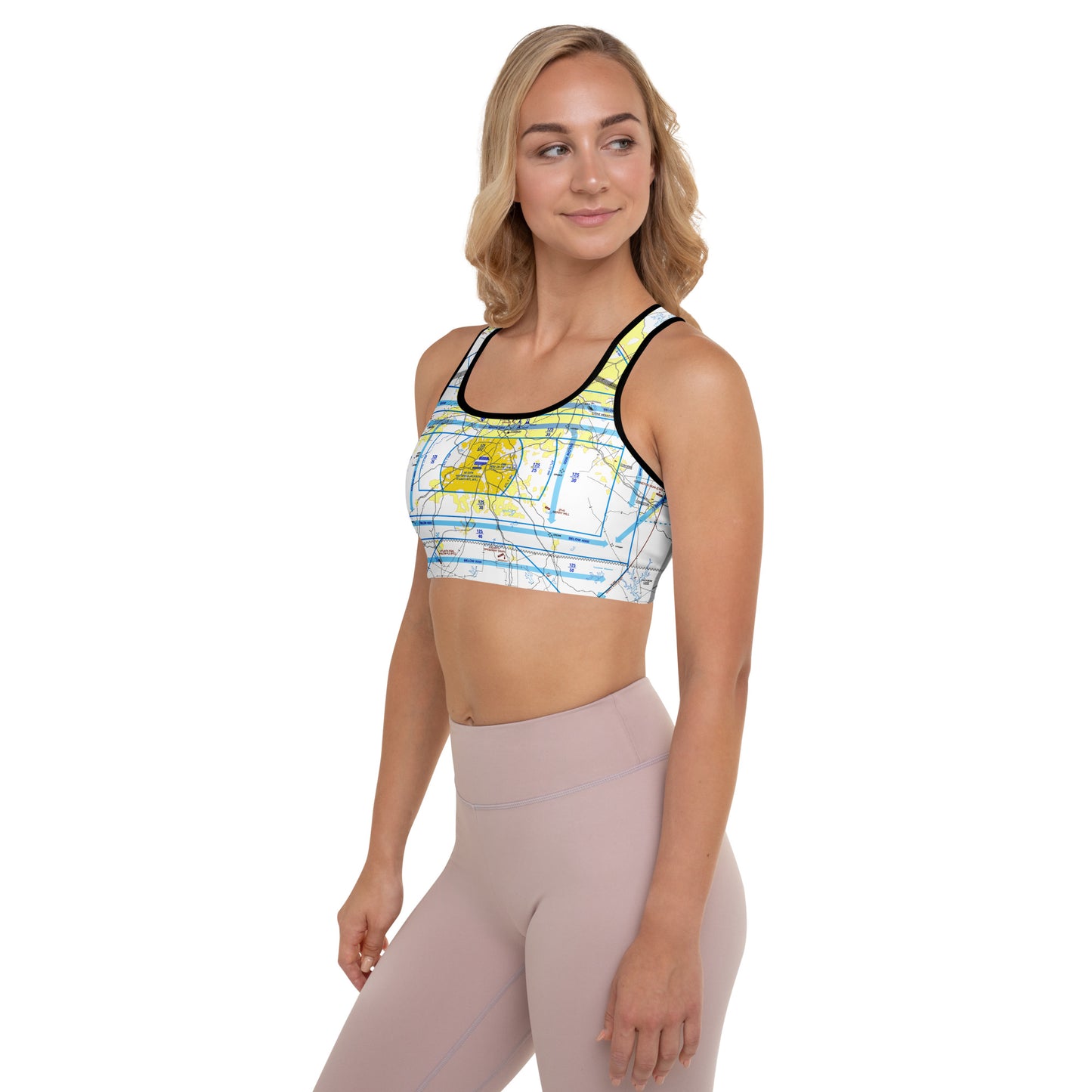 Aeronautical Chart Padded Sports Bra (ATL Flyway Chart)