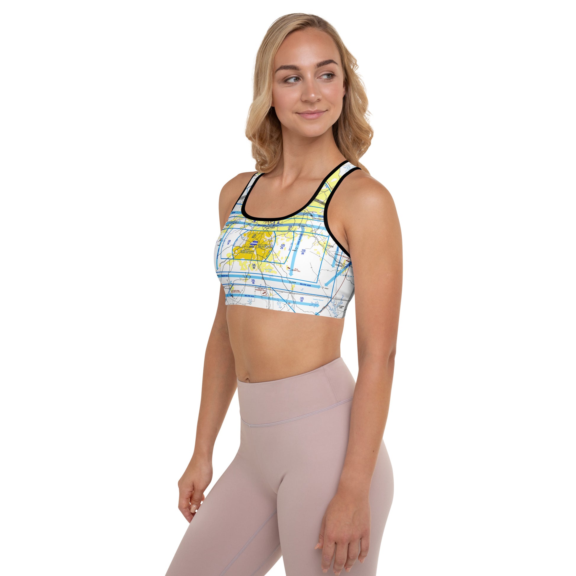 Aeronautical Chart Padded Sports Bra (ATL Flyway Chart)