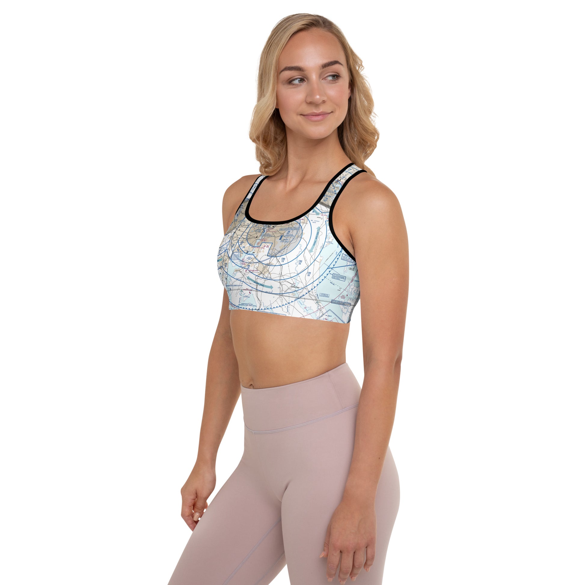 Aeronautical Chart padded sports bra (BWI Flyway Chart)