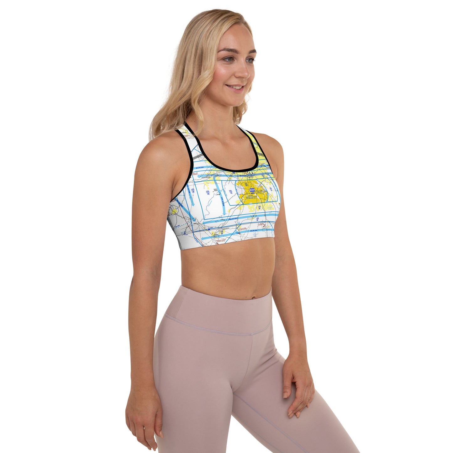 Aeronautical Chart Padded Sports Bra (ATL Flyway Chart)