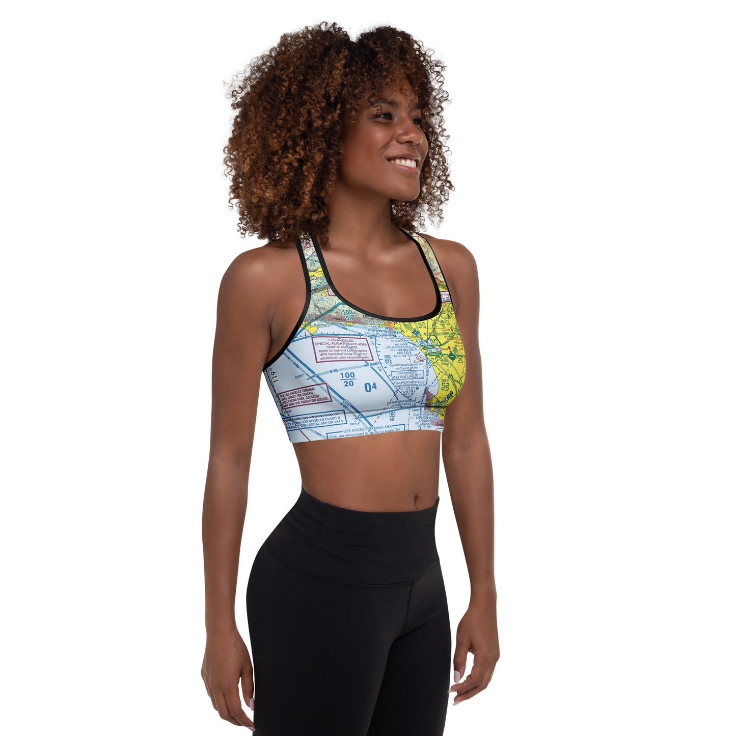 Aeronautical Chart padded sports bra (LAX TAC Chart)
