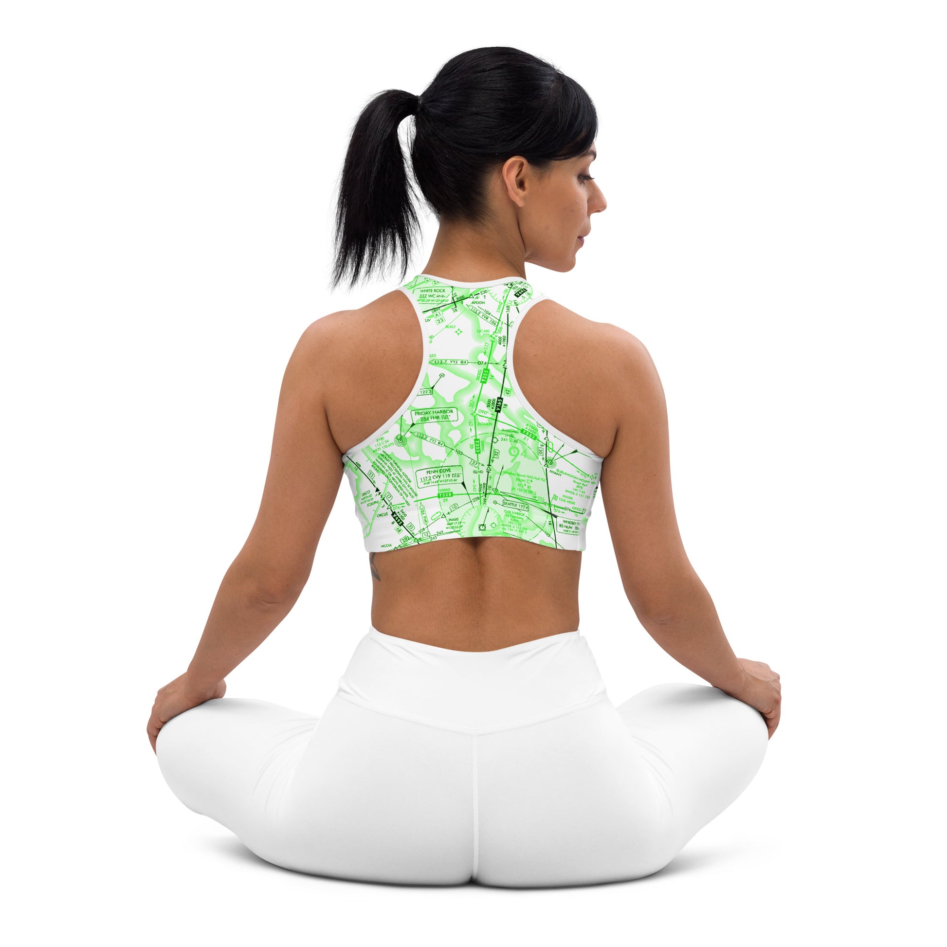 Aeronautical Chart padded sports bra (ELUS1/green&white)