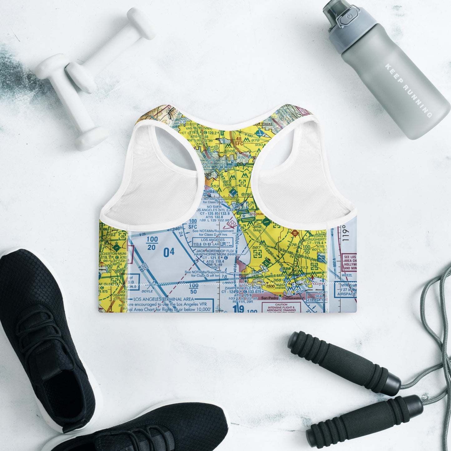 Aeronautical Chart padded sports bra (LAX TAC Chart)