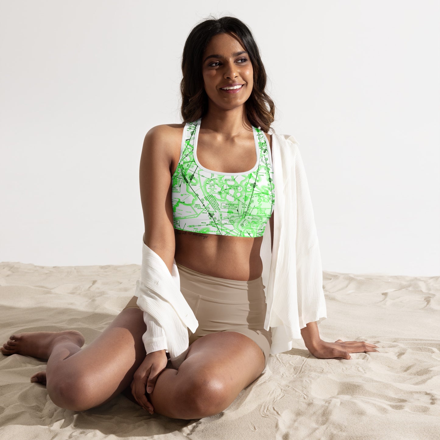 Aeronautical Chart padded sports bra (ELUS1/green&white)