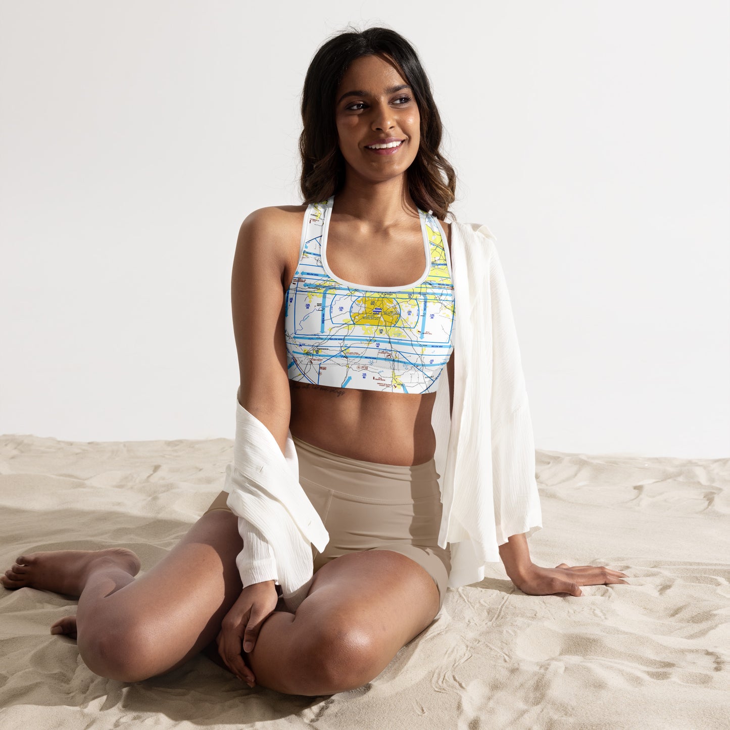 Aeronautical Chart Padded Sports Bra (ATL Flyway Chart)